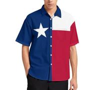 Lurhonp Herren Casual Button Down Hemden Hawaii Sommer Kurzarm Hemd, Flagge Texas, L
