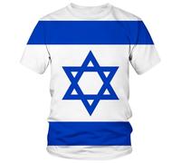 Lurhonp Israel T-Shirt Israelische Flagge Rundhalsausschnitt Kurzarm Tee Tops, Mehrfarbig, L