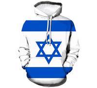 Lurhonp Kapuzenpullover mit Israelischer Flagge, langärmelig, Mehrfarbig, X-Large