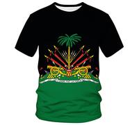 Lurhonp Kurzarm-T-Shirt mit Haiti-Flagge, bedruckt, Transparent, XL