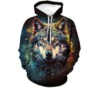Lurhonp Wolf Hoodie Lustige Grafik Langarm Pullover Sweatshirt für Herren, Multi1, XX-Large