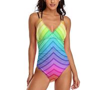 Lurnise Damen 1-Teilige Bikinis Regenbogen Und Streifen Mode Badeanzüge Badeanzüge