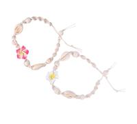 Lurrose 2 Stück Boho Fußkettchen Damen mit Blumen und Muscheln Verstellbar aus Wachs und Polymer Clay Leichtes Strand Schmuck für Hochzeit und Jubiläum