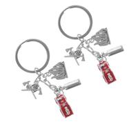 Lurrose 2 Stück Pack Feuerwehr Schlüsselanhänger Kleiner Feuerlöscher Helm Metall Schlüsselhalter in Rot Silber für Rucksack Handtasche Feuerwehr Fan Geschenk