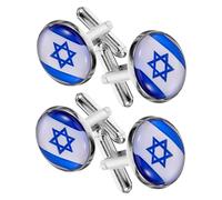 Lurrose Manschettenknöpfe mit Israel Flagge für Herren 4 Stück pack aus Zinklegierung Klassische Runde Form Elegante Kleidung Dekoration für Hemden und Uniformen