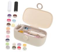 Lurrose Stickgarn Aufbewahrungsbox Nähkasten Nähgarn Satz Nadel Faden Kasten mit Fächern Tragbare Aufbewahrungsbox für Nadeln und Garn Handnähzeug Kasten Kompakt für Haushalt Weiß/Grau 1 Satz