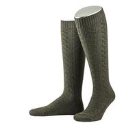Lusana Trachtenkniestrümpfe mit Merino-Schurwolle für Herren & Damen | Kniestrümpfe Trachten mit 6 Zöpfen und verstärkter Ferse und Spitze | Jägeroliv | Größe 40-41 | Qualität aus Deutschland