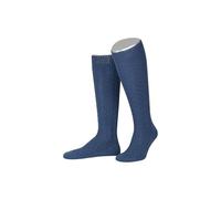 Lusana Trachtenkniestrümpfe mit Merino-Schurwolle für Herren & Damen | Kniestrümpfe Trachten mit 6 Zöpfen und verstärkter Ferse und Spitze | Stahlblau | Größe 48-49 | Qualität aus Deutschland