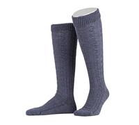Lusana Trachtenkniestrümpfe mit Merino-Schurwolle für Herren & Damen | Kniestrümpfe Trachten mit 6 Zöpfen und verstärkter Ferse und Spitze | Jeansblau | Größe 46-47 | Qualität aus Deutschland