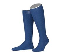 Lusana Trachtenkniestrümpfe mit Merino-Schurwolle für Herren & Damen | Kniestrümpfe Trachten mit 6 Zöpfen und verstärkter Ferse und Spitze | Mittelblau | Größe 42-43 | Qualität aus Deutschland