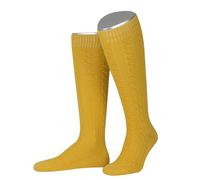 Lusana Trachtenkniestrümpfe mit Merino-Schurwolle für Herren & Damen | Kniestrümpfe Trachten mit 6 Zöpfen und verstärkter Ferse und Spitze | Gelb | Größe 38-39 | Qualität aus Deutschland