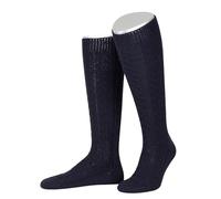 Lusana Trachtenkniestrümpfe mit Merino-Schurwolle für Herren & Damen | Kniestrümpfe Trachten mit 6 Zöpfen und verstärkter Ferse und Spitze | Marine | Größe 46-47 | Qualität aus Deutschland