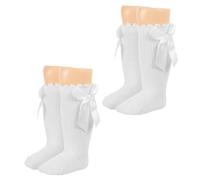Lusofie 2 Paar Weiße Strümpfe Baby Mädchen Kniestrümpfe Weiß Schleifen Babysocken Hautfreundliche Elastische Baumwollsocken Besser für Babys und Neugeborene Baumwolle Kniestrümpfe Socken Baby Mädchen