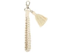 Lusofie Damen Makramee Schlüsselanhänger Boho Geflochtener Schlüsselanhängers Kurzer Schlüsselanhänger Band Quaste Anhänger Aesthetic Auto Key Chain (Beige)