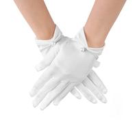 Lusofie Satin Handschuhe mit Perlen Kurze Handgelenklänge 1920er Jahre Reinweiß Handschuhe Damen Elegant Formelle Oper Hochzeits Empfangskleider Brauthandschuhe Damen Teeparty