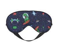 Lustige Astronauten-Dinosaurier-Raketen-Druck, weiche Augenmaske, doppelseitig, weiche Augenabdeckung für Schlaf, Reisen, Yoga, verstellbarer Riemen, blockiert Licht