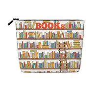 Lustige Bücherregal-Kollektion und Leiter-Druck, Make-up-Tasche für Damen, tragbare Kosmetiktasche, Kulturbeutel, geräumiger Reise-Make-up-Organizer, Schwarz , Einheitsgröße