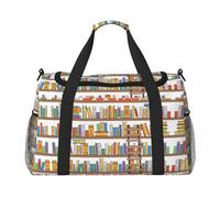 Lustige Bücherregal-Kollektion und Leiter-Druck, Wochenendtaschen für Damen, Reisetasche, persönliche Gegenstände, Reisetasche, Gepäck, Reisezubehör, Schwarz , Einheitsgröße
