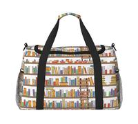 Lustige Bücherregale Kollektion und Leiter Handheld Crossbody Reisetasche Weekender Bag Carry Travel Bag Duffle Bag Gym Bag für Männer Frauen, Schwarz , Einheitsgröße