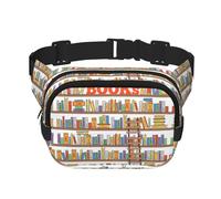 Lustige Bücherregale Kollektion und Leiter, quadratisch, doppellagig, Gürteltasche, Gürteltasche, Geldbörse mit verstellbarem Riemen, Laufen, Reisen, Wandern, Schwarz , Einheitsgröße