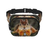 Lustige Eichhörnchen-Hüfttasche, quadratisch, doppellagig, mit verstellbarem Riemen, Laufen, Reisen, Wandern, Schwarz , Einheitsgröße