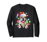 Lustige englische Bulldogge Hundeliebhaber Weihnachtsbaum Lichter Langarmshirt