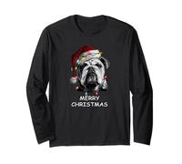 Lustige englische Bulldogge mit Weihnachtsmannmütze, Weihnachtsbeleuchtung Langarmshirt