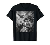 Lustige englische Bulldogge Selfie Fighter Jet Pilot Luftfahrt Kunst T-Shirt