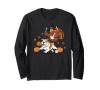 Lustige englische Bulldogge Türkei Thanksgiving Damen Herren Kinder Langarmshirt