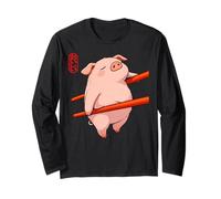 Lustige Essstäbchen in Schweine-Form, niedliche Tierkunst-Illustration Langarmshirt