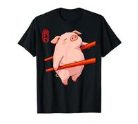 Lustige Essstäbchen in Schweine-Form, niedliche Tierkunst-Illustration T-Shirt