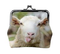 Lustige, freche Schafzunge, niedlicher Tierdruck, Münzgeldbörse, Kleingeldbörse mit Kussschloss, kleine Vintage-Tasche für Männer und Frauen, Schwarz , Einheitsgröße, Münztasche
