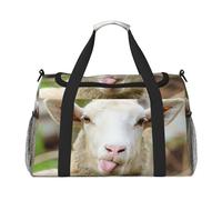 Lustige freche Schafzunge, niedlicher Tierdruck, Wochenendtasche für Damen, Reisetasche, persönliche Gegenstände, Reisetasche, Gepäck, Reisezubehör, Schwarz , Einheitsgröße