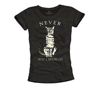 Lustige Katzen Shirts für Damen Never Trust A Smiling CAT T-Shirt schwarz Größe S