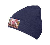 Lustige, niedliche Schweine-Mütze für Damen und Herren, Wintermütze, dick, weich und warm, klobige Beanie-Mütze, für kaltes Wetter, Marineblau, EinheitsgröÃŸe