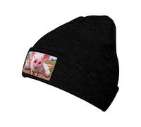 Lustige, niedliche Schweine-Mütze für Damen und Herren, Wintermütze, dick, weich und warm, klobige Beanie-Mütze, für kaltes Wetter, Schwarz, EinheitsgröÃŸe