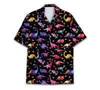 Lustige Pferde-Hawaii-Hemden für Männer Frauen, Liebe Pferderennen Hawaii-Sommer Kurzarm Lässig Entspannte Passform Button-Down, Dinosaurier 2, L