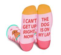 Lustige Socken für Frauen Mama Teenager Mädchen Oma Freundin Sie-"I Can't Get Up Right Now The Dog Is On My Lap-Niedliche Verrückt Flippig Niedlich Valentinstag Muttertag Weihnachtsstrumpf Geschenke