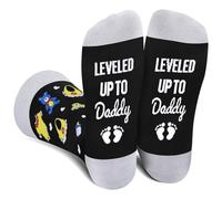 Lustige Socken Herren Papa - LEVELED UP TO DADDY Geschenke für Männer Vater Dad - Bunte Witzige Motiv Coole Socken Happy Funny Socks - Geburtstagsgeschenk Vatertag Weihnachten Geschenke Ideen