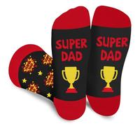 Lustige Socken Herren Papa - SUPER DAD Geschenke für Männer Vater Daddy - Bunte Witzige Motiv Verrückte Socken Happy Funny Socks - Geburtstagsgeschenk Vatertag Weihnachten Strümpfe Geschenkideen