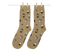 Lustige Socken Kaffee Motiv für Herren & Damen - Braune Baumwollsocken mit Kaffeebohnen & Tassen Design - Witziges Geschenk für Kaffeeliebhaber - Barista Bunte Accessoires - Fun Socks (41-46)