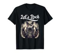 Lustige T-Shirts für Männer und Frauen - Let's Rock Heavy Metal Katze T-Shirt - Schwarz - S - Unisex Erwachsene - Rock - Halbarm - Pull-On - Baumwolle 100% - Heavy Metal Katze T-Shirt