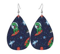 Lustiger Astronauten-Dinosaurier-Raketen-Leder-Ohrring für Damen, Tropfenohrringe, trendige Leder-Ohrringe, baumelndes Schmuckgeschenk für Mutter, Ehefrau, Töchter