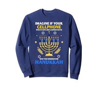 Lustiger Chanukka-jüdischer Feiertags-Juden-Channukah-Pyjama Sweatshirt, Unisex für Erwachsene, Marineblau, XL