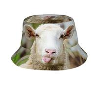 Lustiger frecher Schafzunge, niedliches Tier, Sonnenschutz, Fischerhut für Erwachsene, geeignet für Strand, Camping, Angeln, Freizeit im Freien usw., lustige freche Schafzunge, niedliches Tier
