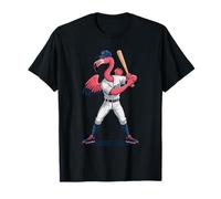 Lustiger Pinker Flamingo-Baseballspieler mit Schlägern, Cartoon-Kunst T-Shirt