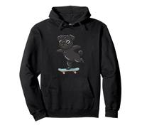 Lustiger schwarzer Mops Skater Skateboard Ballerina Mama Papa Kinder Pullover Hoodie