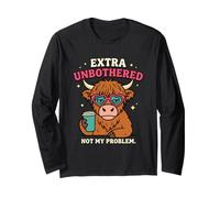 Lustiges Coffee Attitude Design „Extra Unbothered Highland Cow“ Langarmshirt