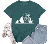 Lustiges Grafik-Shirt für Damen, Sommer, lässig, kurzärmelig, Outdoor, Workout, T-Shirt, Big Mountain Green, Mittel
