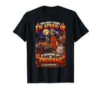 Lustiges Halloween-Grill-Design mit Aufschrift Dad Running Out of Propan T-Shirt